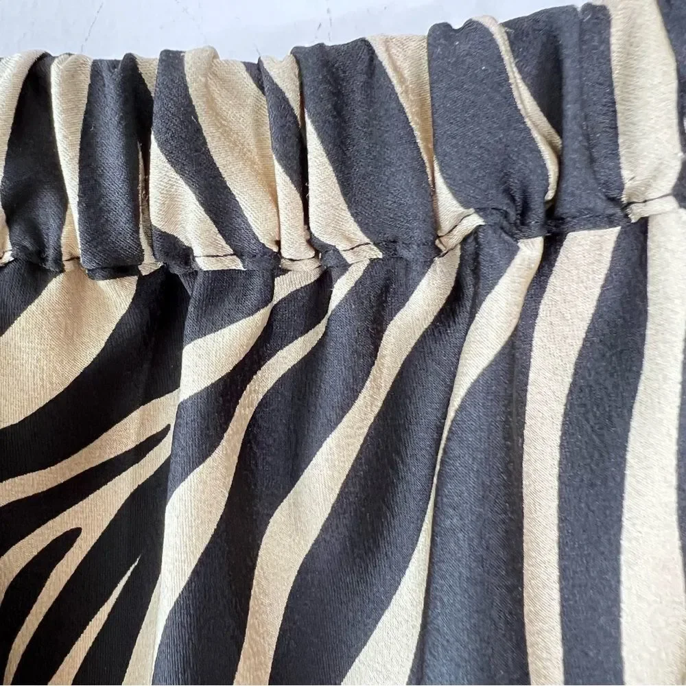 J. Crew Black and Tan Zebra A-Line Skirt silky stretch waist sz S Lagenlook Chic - Picture 4 of 7